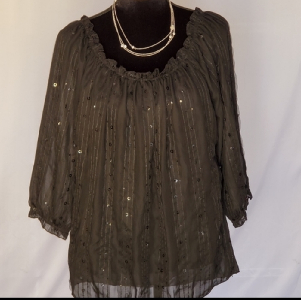 ♡ Design Loft Sheer Peasant Top With Sequins Size Medium